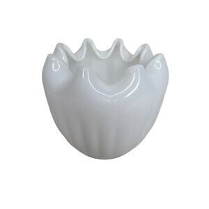 Vintage Milk Glass Fluted Sides Pinched Top Tulip Vase Rose Bowl MCM Mid Century